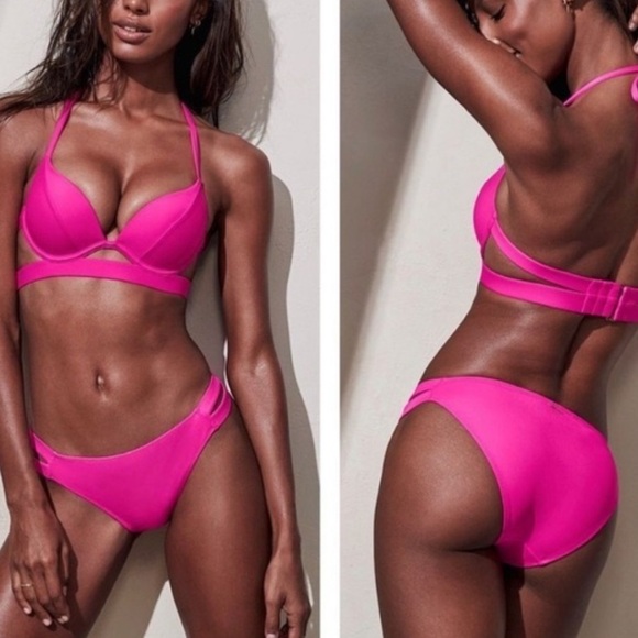 NWOT Rare Victoria’s Secret Bikini The Hottie Halter Hot Pink 34D/Small bottom - Picture 13 of 13